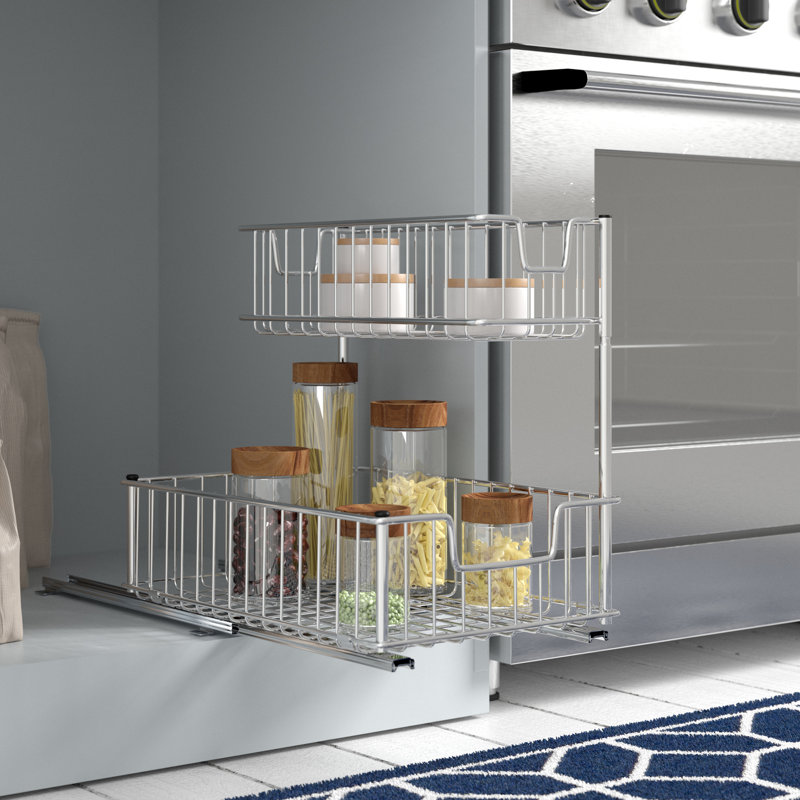 TRINITY 2 Tier Chrome Steel Wire Sliding Undersink Organizer
